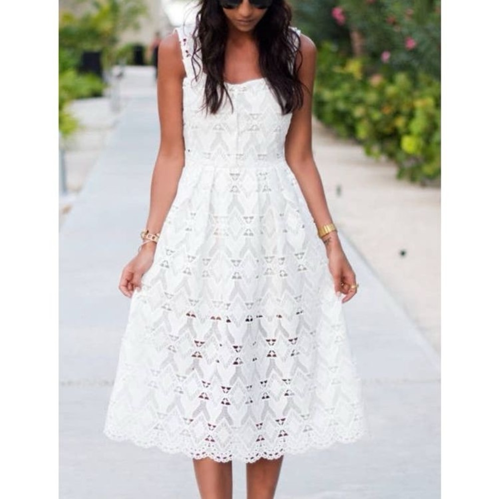 Maje Paris Randy Lace Midi Dress White Size 2
